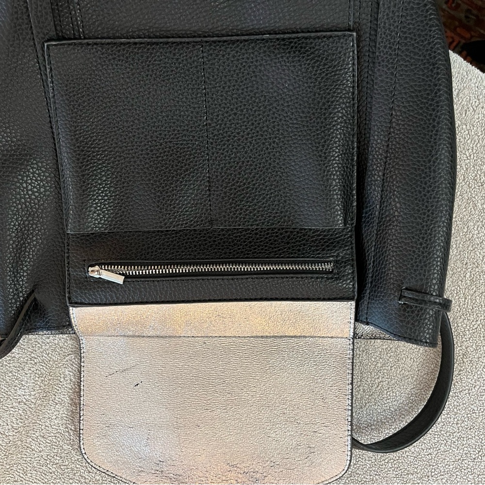 Steve Madden Purse Backpack Drawstring Black Silv… - image 7